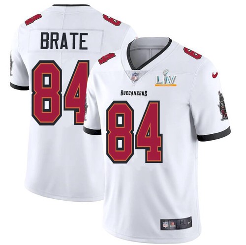Men's Tampa Bay Buccaneers #84 Cameron Brate White NFL 2021 Super Bowl LV Limited Stitched Jersey